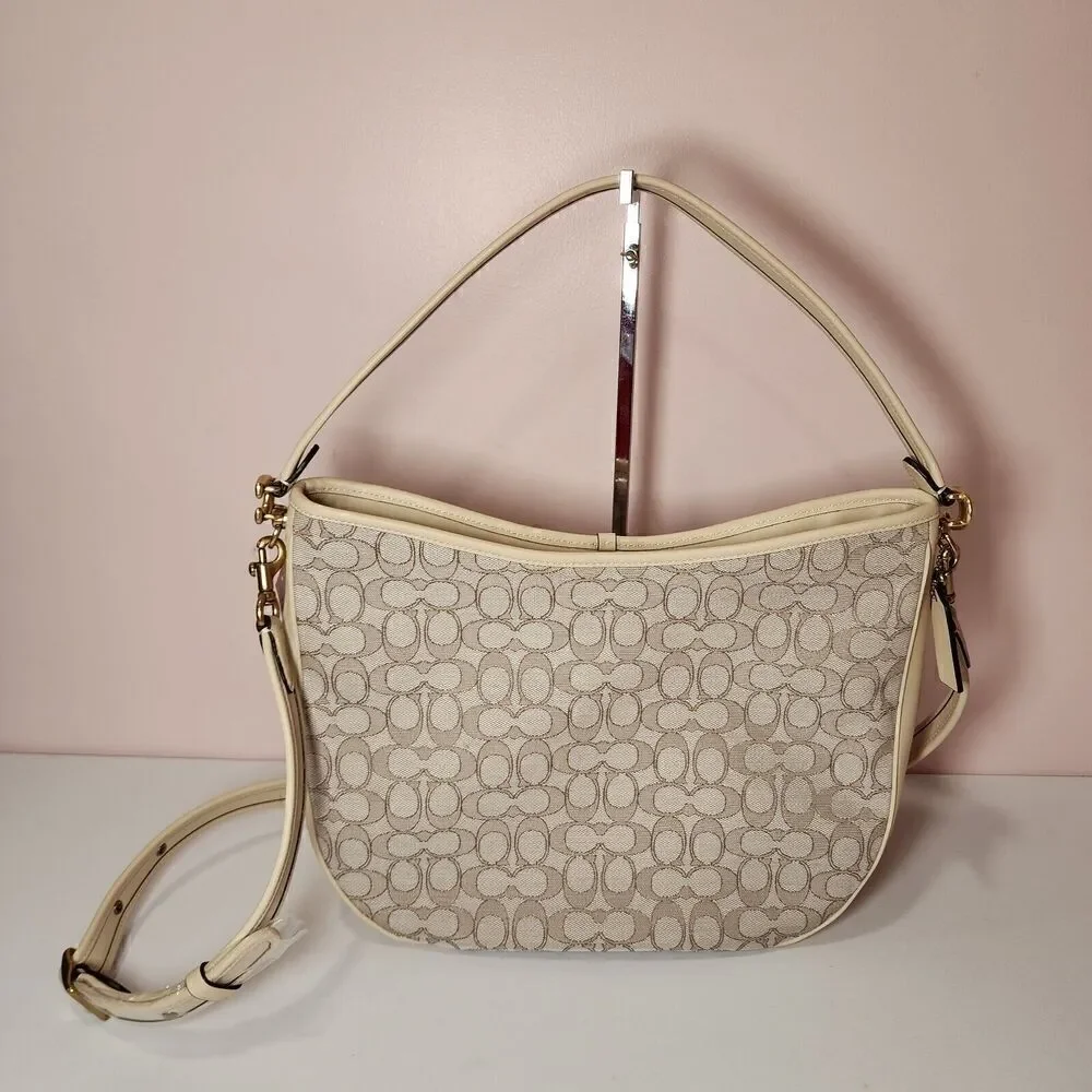 NWT COACH C6659 Soft Tabby Hobo Signature Jacquard Stone Ivory